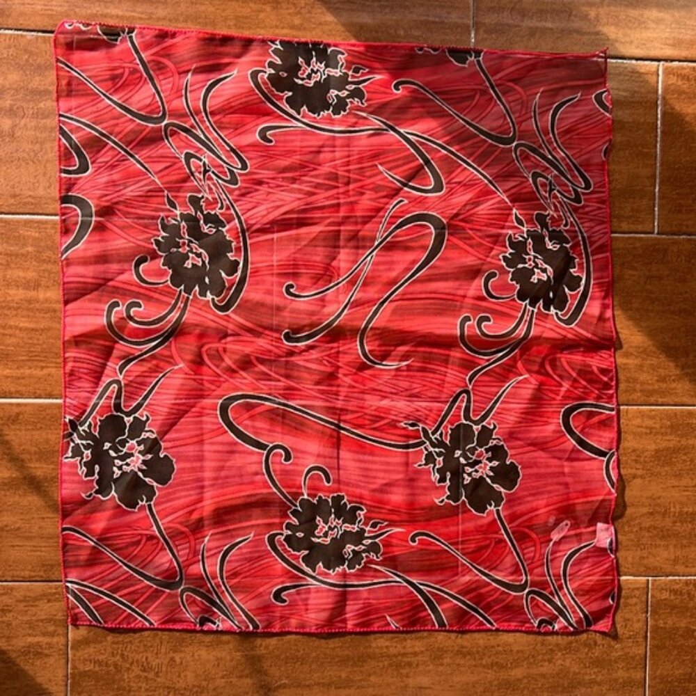 Red and Black Floral Scarf - Picture 8 of 8